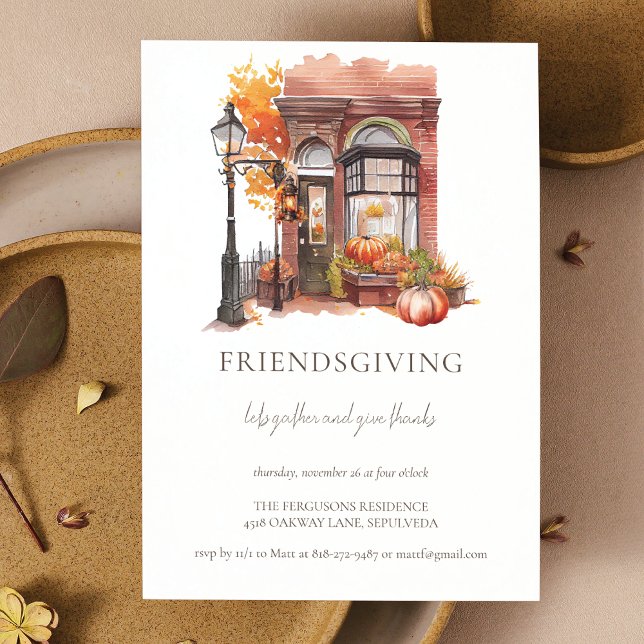 Autumn Front Door Watercolor Thanksgiving Invitation (Creator Uploaded)
