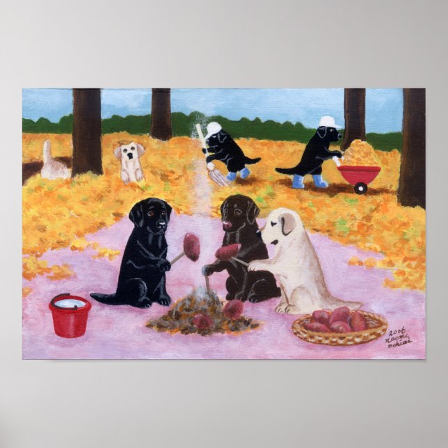 Autumn Fun Labradors Artwork Poster (Front)