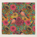 Autumn garden 3 scarf<br><div class="desc">Hand-drawn autumn pattern featuring bullfinches, dahlia and chrysanthemum flowers, various berries, leaves and bugs</div>