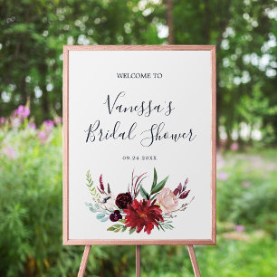 Autumn Garden   Burgundy Bridal Shower Welcome Poster