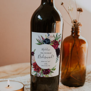 Autumn Garden   Burgundy Bridesmaid Proposal Wine Label