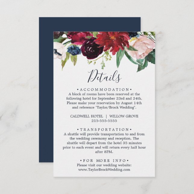 Autumn Garden | Burgundy  Details Enclosure Card (Front/Back)