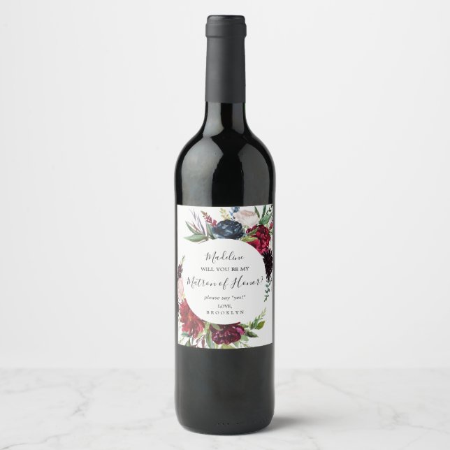 Autumn Garden | Burgundy Matron of Honour Proposal Wine Label (Front)
