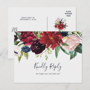 Autumn Garden Burgundy Menu Choice RSVP Postcard