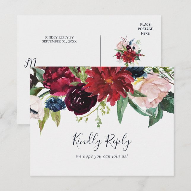 Autumn Garden | Burgundy Menu Choice RSVP Postcard (Front/Back)