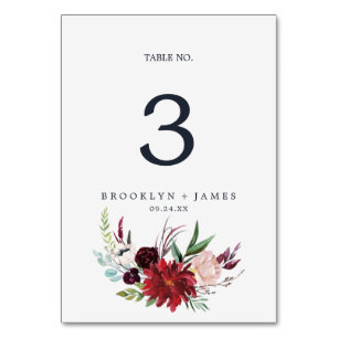 Autumn Garden   Burgundy Table Number