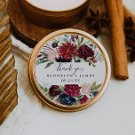 Autumn Garden | Burgundy Thank You Favour Sticker<br><div class="desc">These autumn garden burgundy thank you favour stickers are perfect for a fall wedding reception. The design features stunning blush pink, red, navy and burgundy watercolor flowers, blossoms and green leaves arranged in a lively fall floral frame. Personalize the sticker labels with your names, the event (if applicable), and the...</div>