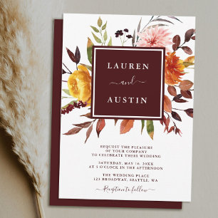 Autumn Garden Burgundy Watercolor Wedding  Invitation