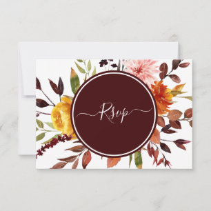 Autumn Garden Burgundy Watercolor Wedding RSVP Card