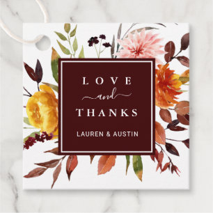 Autumn Garden Burgundy Wedding Thank You Favour Tags