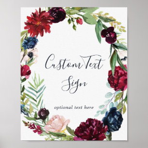 Autumn Garden Burgundy Wreath Custom Text Sign