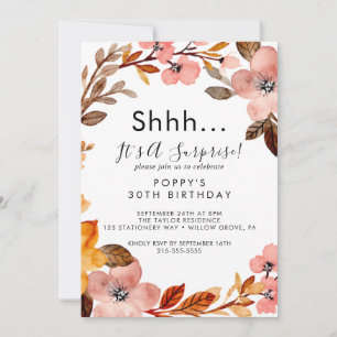 Autumn Garden   Burgundy Wreath Surprise Party  Invitation