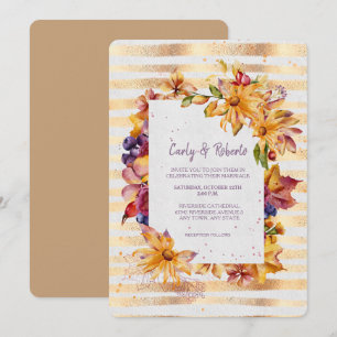 Autumn Garden Frame Gold Stripe Wedding Invitation