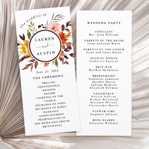 Autumn Garden Marsala Watercolor Wedding Program