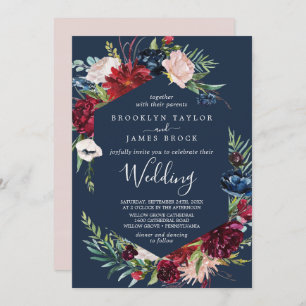 Autumn Garden   Navy Blue Wedding Invitation