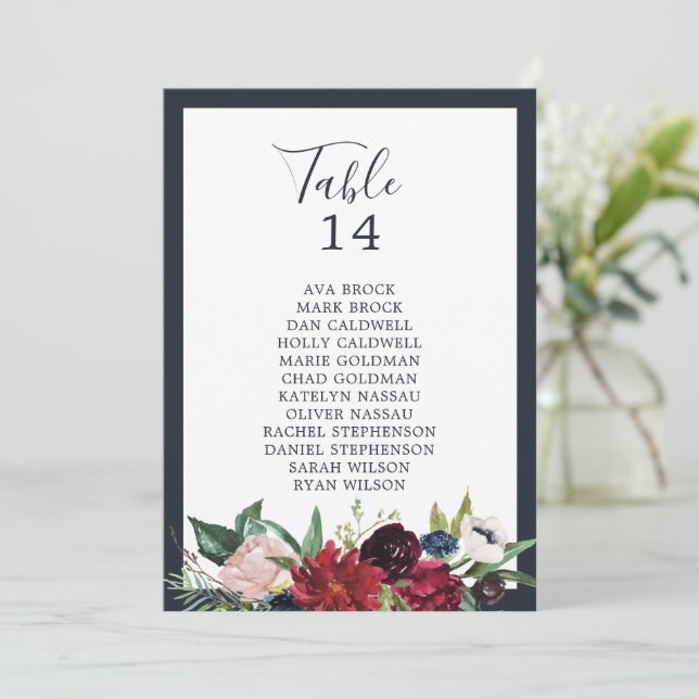 Autumn Garden | Navy Table Number Seating Chart (Standing Front)