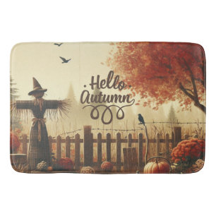 Autumn garden & scarecrow bath mat