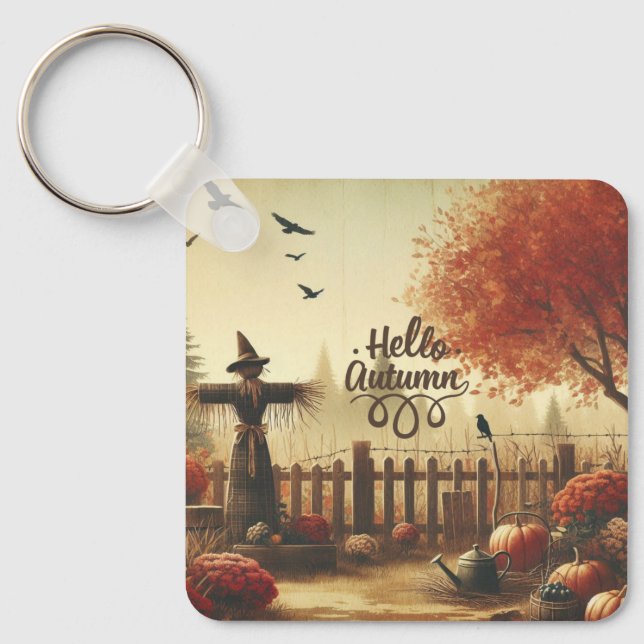 Autumn garden & scarecrow  keychain (Front)