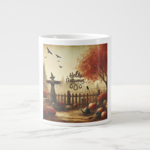 Autumn garden & scarecrow large coffee mug