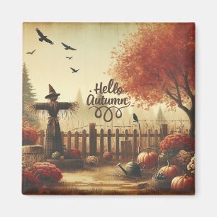 Autumn garden & scarecrow magnet