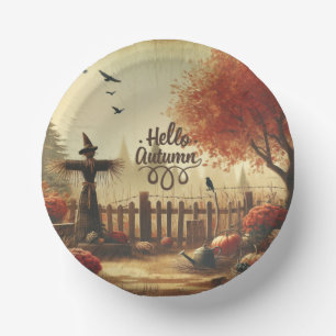 Autumn garden & scarecrow paper plate