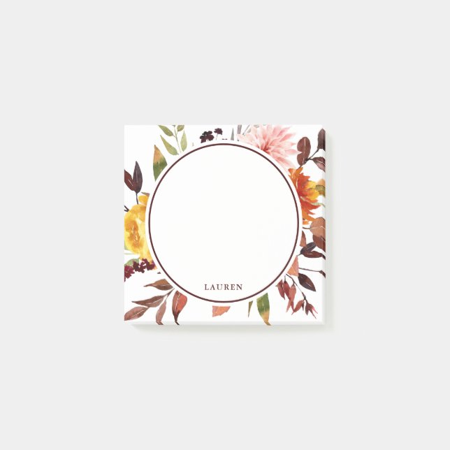 Autumn Garden Watercolor Personalized Post-it Notes (Front)