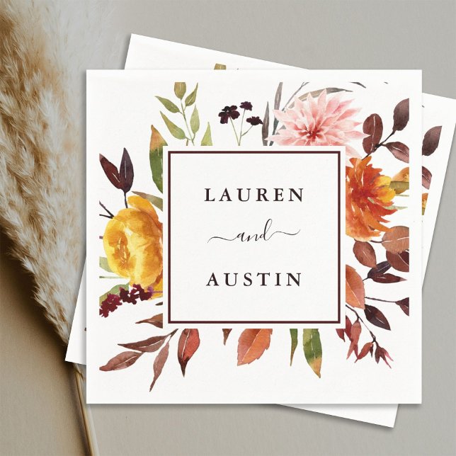 Autumn Garden Watercolor Wedding Personalized Napkin (Creator Uploaded)