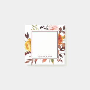 Autumn Garden Watercolor Wedding Personalized Post-it Notes