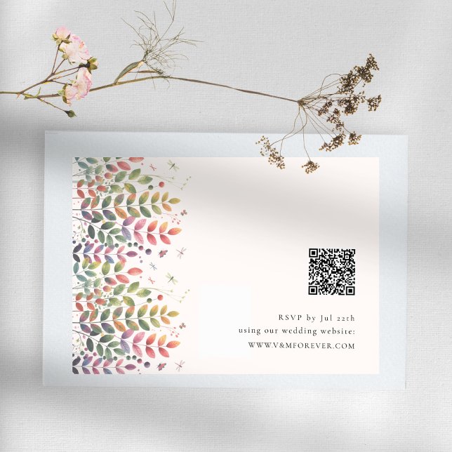 Autumn Garden With Dragonflies QR code RSVP cards (Creator Uploaded)