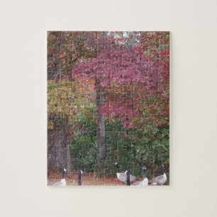 Autumn Geese with Red and Orange Fall Leaves Jigsaw Puzzle