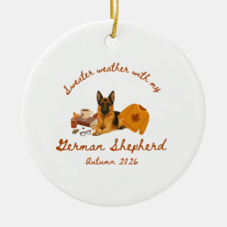 Autumn German Shephard Hygge Ceramic Ornament