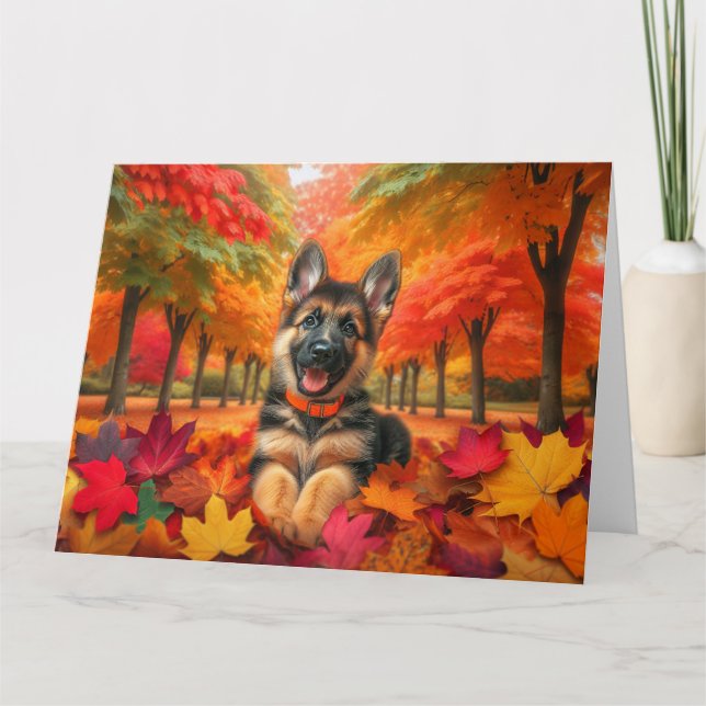 Autumn German Shepherd Puppy Birthday Card (Front)