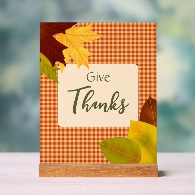 Autumn Gingham Thanksgiving Acrylic Sign (Neutral)