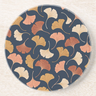 Autumn Ginkgo Leaves in Terracotta and Navy Coaster