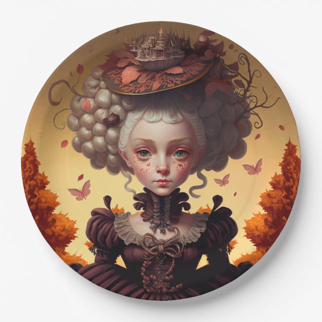 Autumn Girl And Her Fancy Hat Paper Plate (Front)
