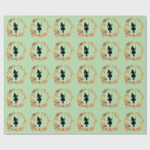 Autumn Girl on Swing Graphic _Fall Leaf W Wrapping Paper