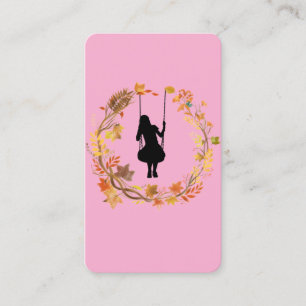 Autumn Girl on Swing Graphic T-Shirt - Fall Leaf Business Card