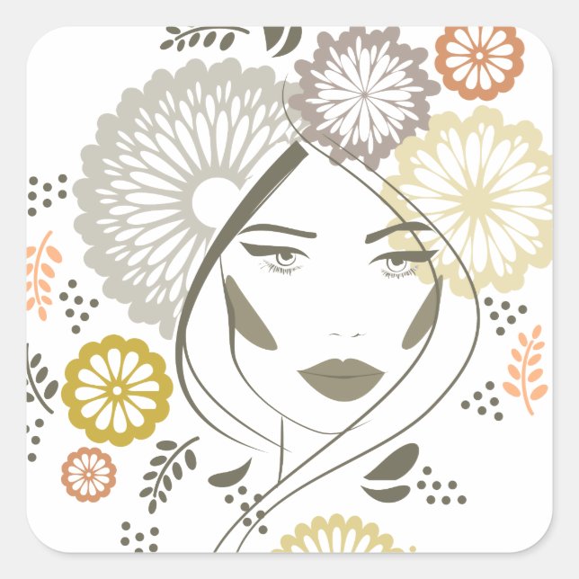 Autumn girl portrait square sticker (Front)