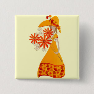 Autumn Girl with Fall Flowers 2 Inch Square Button
