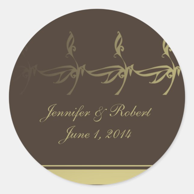 Autumn Glamour in Chocolate Brown and Gold Classic Round Sticker (Front)