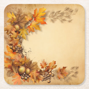 Autumn Glimmer: Wreath Harvest Square Paper Coaster