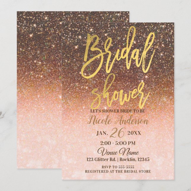 Autumn Glitter Sparkle Gold Foil Bridal Shower Invitation (Front/Back)