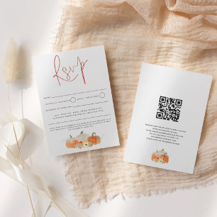 Autumn Glittery Pumpkins Florals Script QR Code RSVP Card