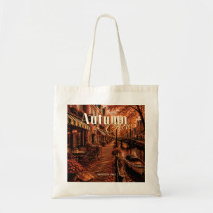 Autumn Glow Amsterdam Vibes Canal Illustration Tote Bag
