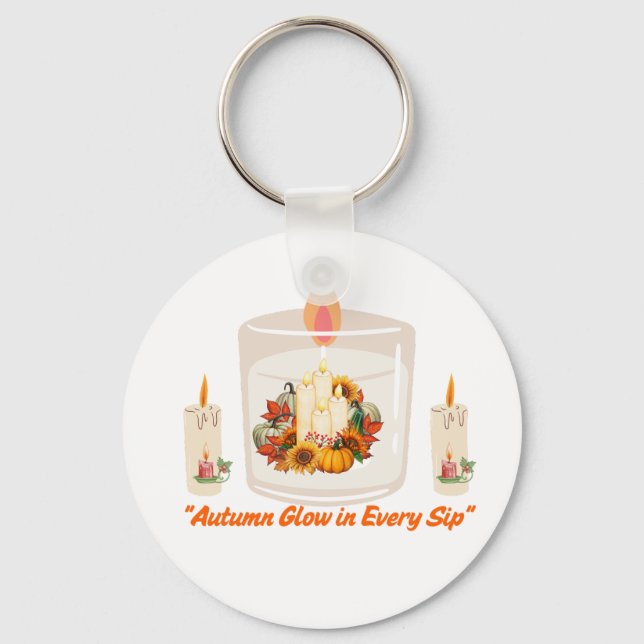 “Autumn Glow in Every Sip – Cozy Fall Coffee Mug” Keychain (Front)