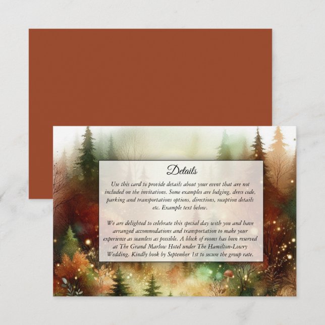 Autumn Glow in the Enchanted Forest Wedding Enclosure Card (Front/Back)