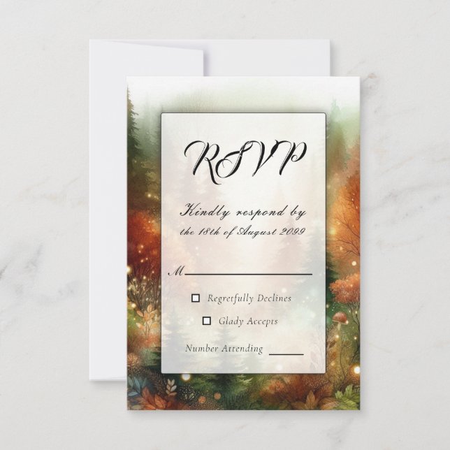 Autumn Glow in the Enchanted Forest Wedding RSVP Card (Front)