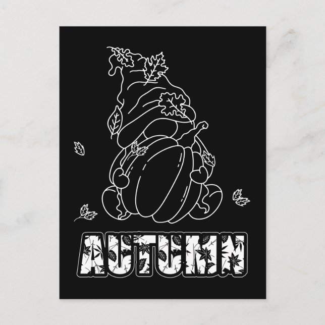 Autumn Gnome Black Background Colouring Activity Postcard (Front)