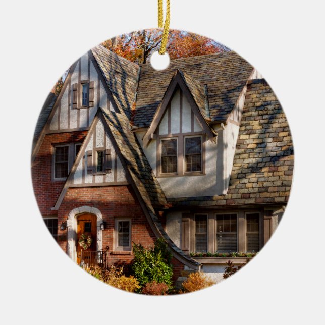 Autumn - Gnome home Ceramic Ornament (Front)
