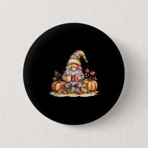 Autumn Gnome Reading Book With Pumpkins Fall Tank  2 Inch Round Button